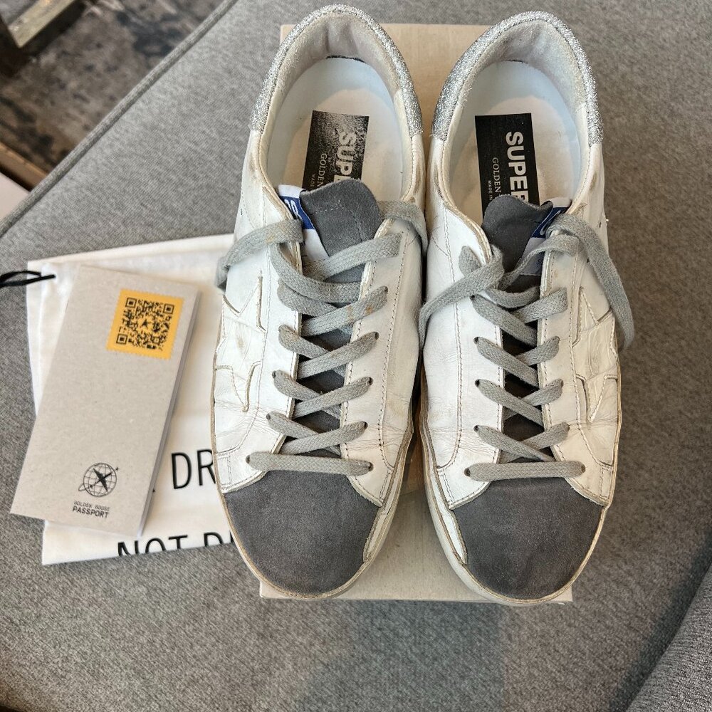 Golden Goose White Croc Star/gray suede/Crystal Heel Sneakers